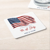 アメリカ愛国国旗7月4日ファミリー懇親会 スクエアペーパーコースター (アングル)