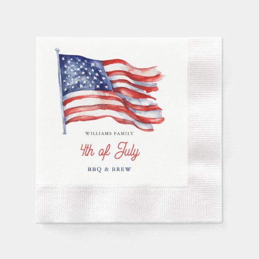 アメリカ愛国国旗7月4日ファミリー懇親会 縁ありカクテルナプキン (正面)