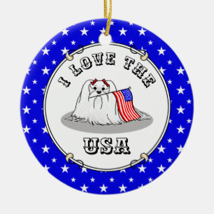 アメリカ愛国国旗USAマルチーズ犬 – かわいい セラミックオーナメント