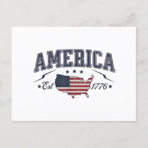 アメリカ愛国国旗USA Est 1776 7月A日4日 シーズンポストカード