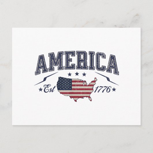 アメリカ愛国国旗USA Est 1776 7月A日4日 シーズンポストカード (正面)
