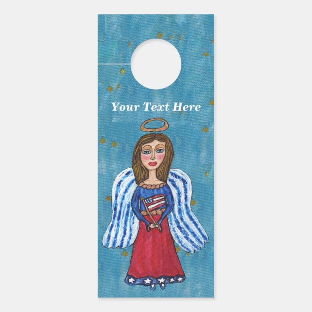 アメリカ愛国天使アメリカ国旗の金ゴールドスターズブルー ドアノブサイン (正面)