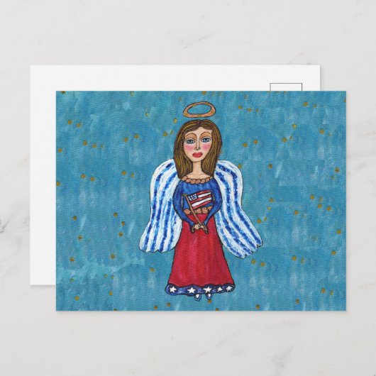 アメリカ愛国天使保持USA国旗星 ポストカード (正面/裏面)