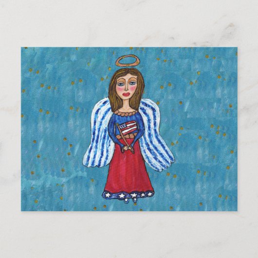 アメリカ愛国天使保持USA国旗星 ポストカード (正面)