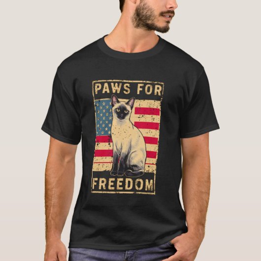 アメリカ愛国心あふれるシャム猫好きのための面白い7月4日デザイン Tシャツ (正面)
