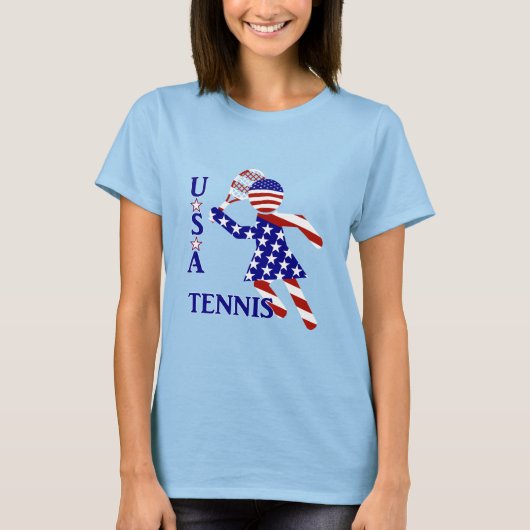 アメリカ愛国心あふれるレディーステニス Tシャツ (正面)
