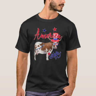 アメリカ愛国心あるカウファームの4th+Julyファーマーガール Tシャツ