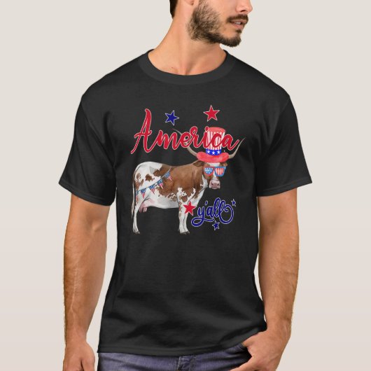 アメリカ愛国心あるカウファームの4th+Julyファーマーガール Tシャツ (正面)