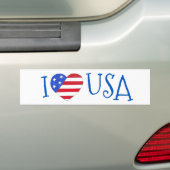アメリカ愛国心が大好き7月4日アメリカ国旗のハート バンパーステッカー (車上)