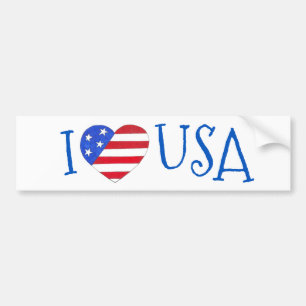 アメリカ愛国心が大好き7月4日アメリカ国旗のハート バンパーステッカー