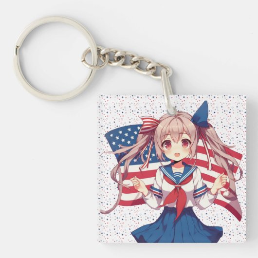 アメリカ愛国心のあるアニメの少女 キーホルダー (正面)