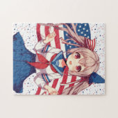 アメリカ愛国心のあるアニメの少女 ジグソーパズル (横)