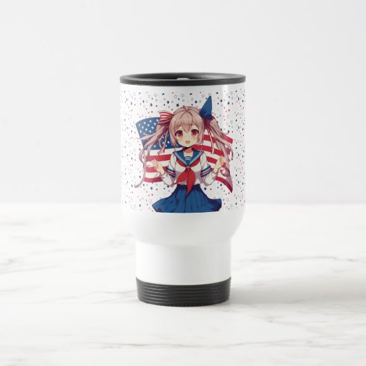 アメリカ愛国心のあるアニメの少女 トラベルマグ (中央)