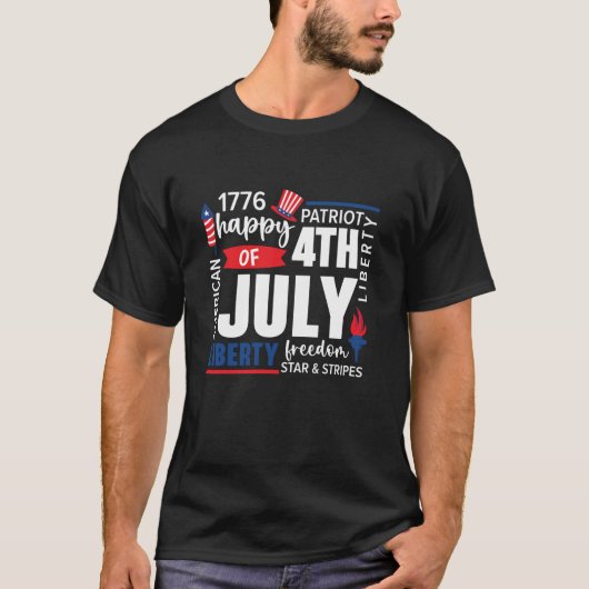 アメリカ愛国心のある7月4日米国国旗 Tシャツ (正面)