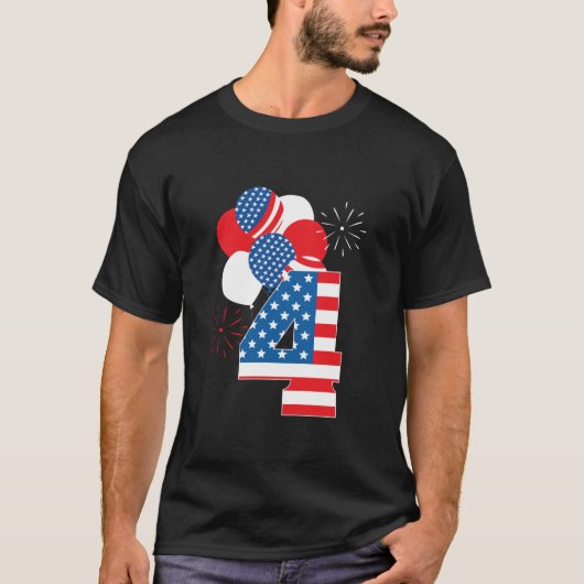 アメリカ愛国心のある7月4日米国国旗 Tシャツ (正面)