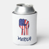 アメリカ愛国心を表現した『MERICA』ロゴと星条旗の拳のデザイン|アメリカ人の誇り 缶クーラー (缶正面)