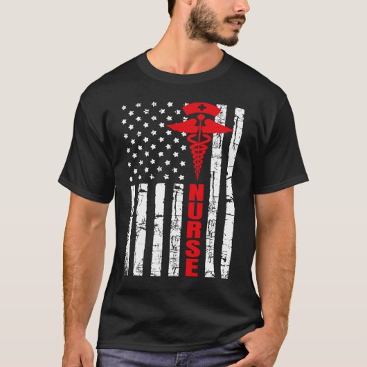アメリカ愛国心アメリカ国旗の登録ナース4th J Tシャツ (正面)