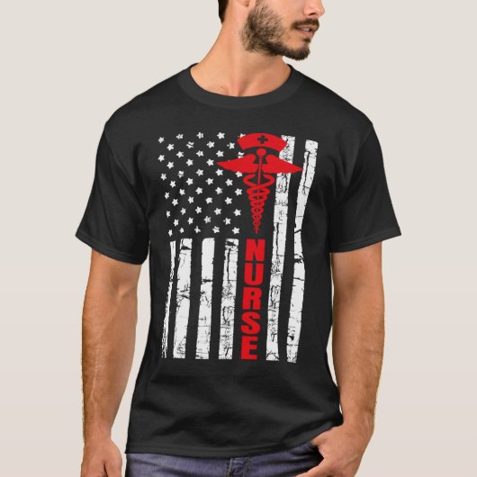 アメリカ愛国心アメリカ国旗の登録ナース4th J Tシャツ (正面)