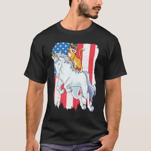 アメリカ愛国心 メオウィカ ユニコーン ネコ 独立記念日 Tシャツ (正面)