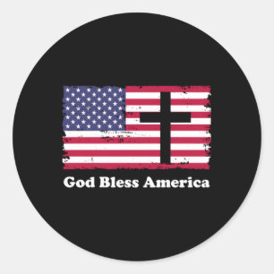 アメリカ愛国旗を十字架で祝福せよ ラウンドシール
