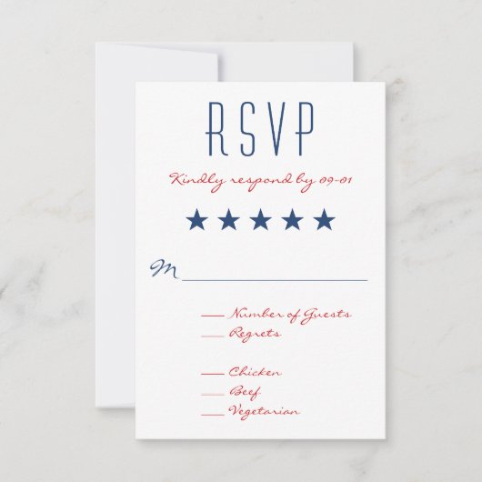 アメリカ愛国旗結婚式RSVP 2 出欠カード (正面)