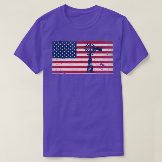 アメリカ愛国旗風車アメリカ合衆国7月4日 Tシャツ (デザイン正面)