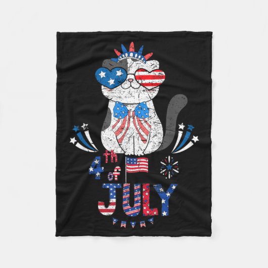 アメリカ愛国独立記念日7月4日ネコ フリースブランケット (正面)