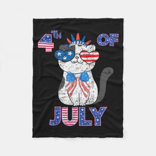 アメリカ愛国独立記念日7月4日ネコ フリースブランケット (正面)