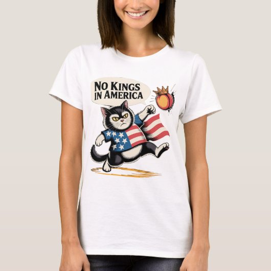 アメリカ愛国猫に王はいない Tシャツ (正面)