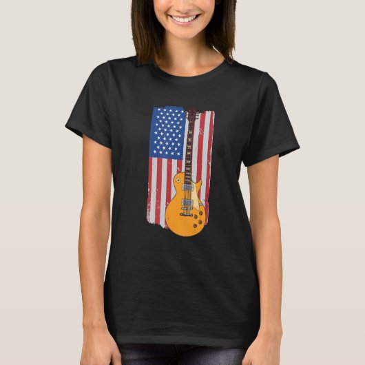 アメリカ愛国的なアメリカ国旗のギターギタリストの基礎 Tシャツ (正面)