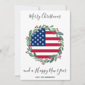 アメリカ愛国的なアメリカ国旗のクリスマスリース シーズンカード (正面)