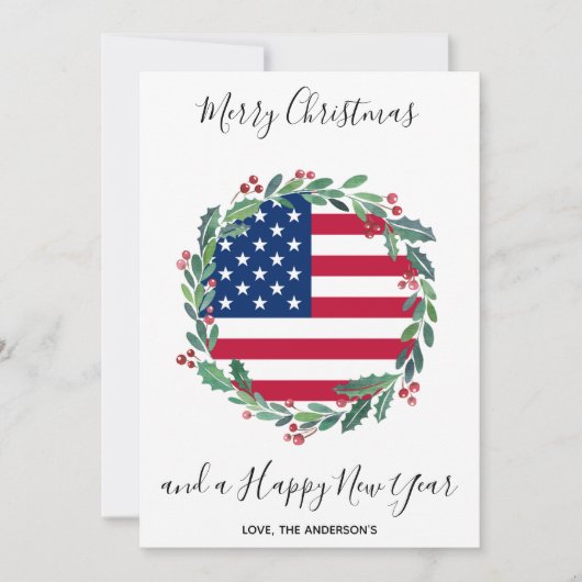 アメリカ愛国的なアメリカ国旗のクリスマスリース シーズンカード (正面)