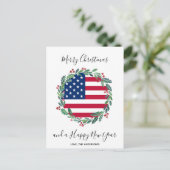 アメリカ愛国的なアメリカ国旗のクリスマスリース シーズンポストカード (スタンド正面)