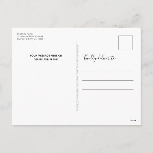 アメリカ愛国的なアメリカ国旗のクリスマスリース シーズンポストカード (裏面)