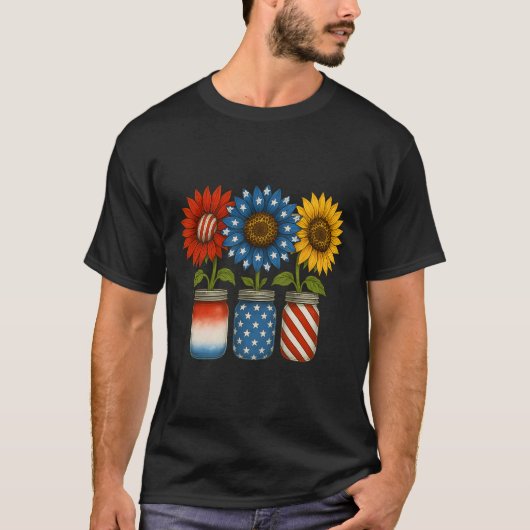アメリカ愛国的なアメリカ国旗のジャースとひまわり4t tシャツ (正面)