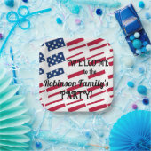 アメリカ愛国的なアメリカ国旗のタイル書道文字 ペーパープレート (パーティー)