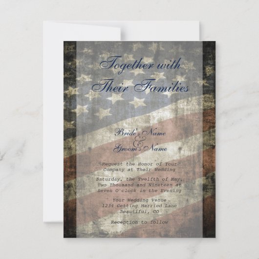 アメリカ愛国的なアメリカ国旗のヴィンテージ結婚式 招待状 (裏面)