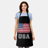 アメリカ愛国的なアメリカ国旗の女男性へ性キッズボーイ エプロン (着用した状態)