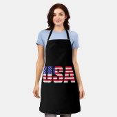 アメリカ愛国的なアメリカ国旗の女男性へ性キッズボーイ エプロン (着用した状態)