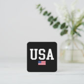 アメリカ愛国的なアメリカ国旗の女男性へ性キッズボーイ スクエア名刺 (スタンド正面)
