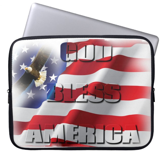 アメリカ愛国的なアメリカ国旗の神祝福 ラップトップスリーブ (正面)