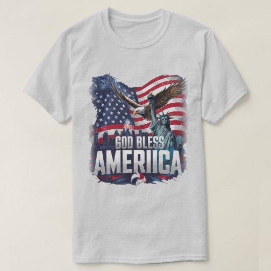 アメリカ愛国的なアメリカ国旗の神祝福 Tシャツ (デザイン正面)