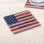 アメリカ愛国的なアメリカ国旗リネン書道文字 スクエアペーパーコースター (アングル)