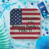 アメリカ愛国的なアメリカ国旗リネン書道文字 ペーパープレート (パーティー)