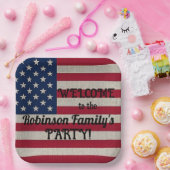 アメリカ愛国的なアメリカ国旗リネン書道文字 ペーパープレート (パーティー)