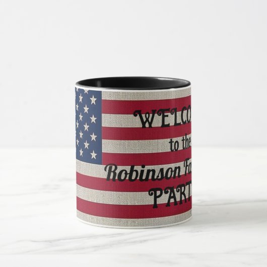 アメリカ愛国的なアメリカ国旗リネン書道文字 マグカップ (中央)