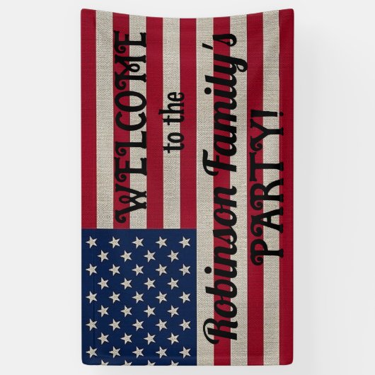 アメリカ愛国的なアメリカ国旗リネン書道文字 横断幕 (縦)