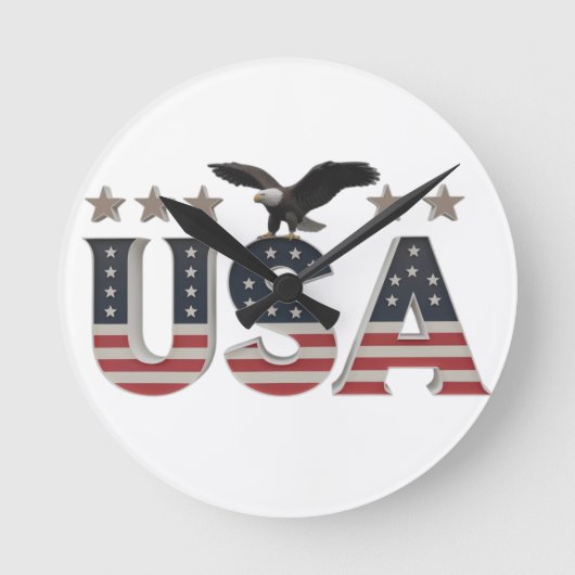 アメリカ愛国的なイーグル+スター国旗のデザインforプライド ラウンド壁時計 (正面)