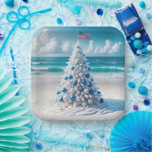 アメリカ愛国的なクリスマスツリーをビーチ ペーパープレート (パーティー)