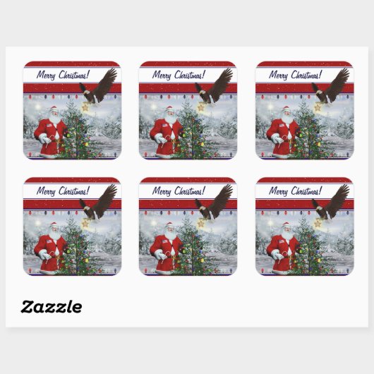 アメリカ愛国的なサンタメリークリスマスギフトシール スクエアシール (シート)